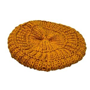 Hat Attack | Buji Baja | Crochet Beret with Woven Metallic in Orange Brown OS